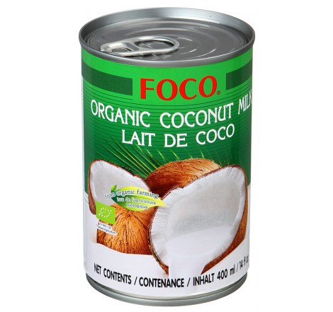 Органическое кокосовое молоко " FOCO" (10-12%), переработанная мякоть кокоса 400 мл, ж/б