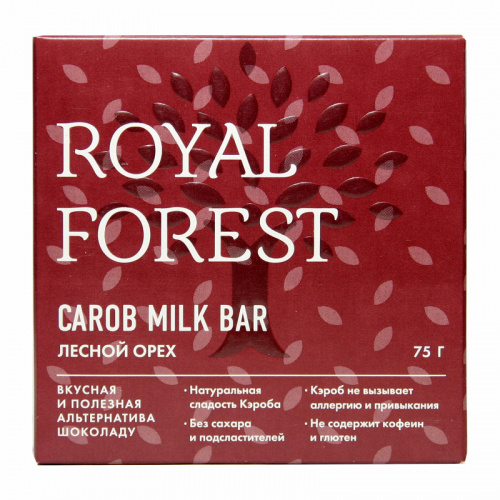Шоколад из кэроба лесной орех 75г ROYAL FOREST