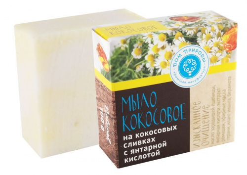 Мыло на кокосовых сливках Изысканное очищение с янтарной кислотой, 90 г, Мануфактура ДОМ ПРИРОДЫ